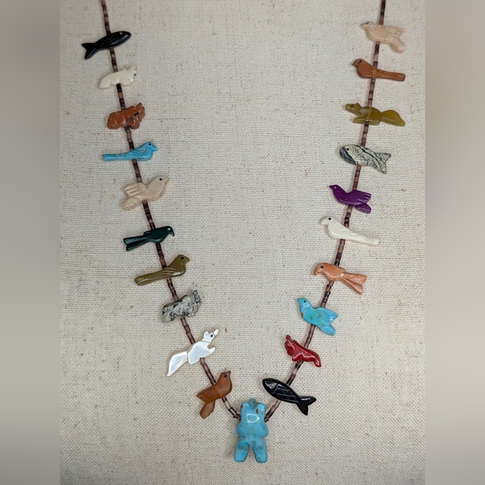 Vintage Sterling Silver & Multi-Stone Fetish Necklace - Turquoise Bear - Picture 11 of 11